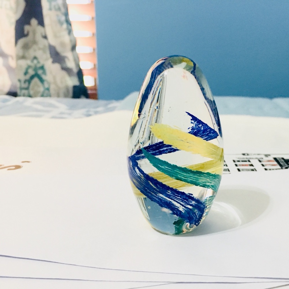 Vintage Egg Shaped Glass Swirl Art Paperweight